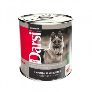 ПР0056612 Корм для собак курица и индейка (паштет) банка 850г Darsi