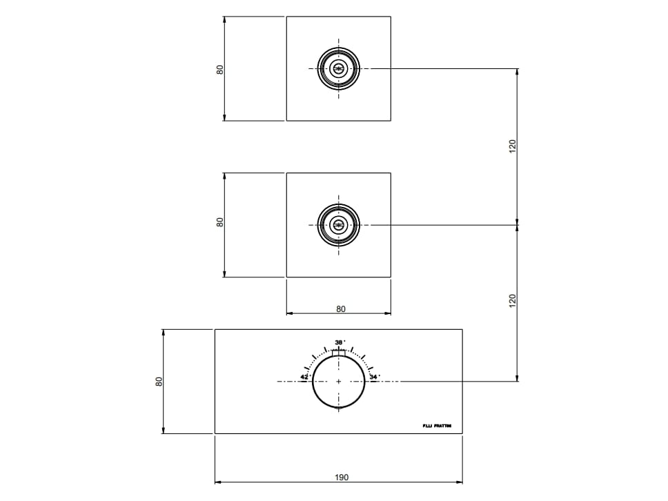 Термостатический смеситель для душа с 3 отверстиями Rubinetterie Frattini отдельная эстетика ARCH-00096850 - Вид №8