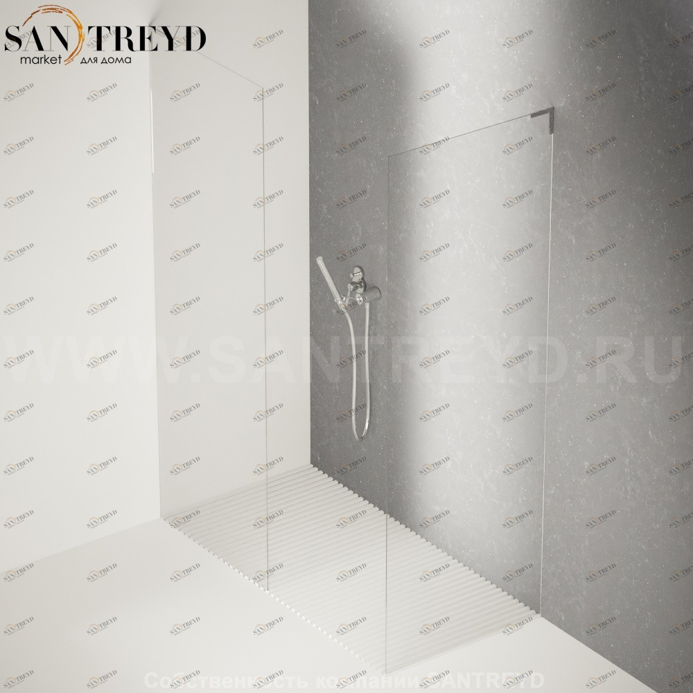 Душевое ограждение FLAT D подрезаемое, стеклянная экстрапрозрачная перегородка с белым поддоном. Размеры: глубина от 70 до 95 см, длина от 140 до 160 см Agape DC60140160700950ZE