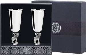 10640274 Аргента (Россия) Набор из 2 рюмок "Архар" посеребренных полиров. с черн.+футляр 000000, -? Серебро 925