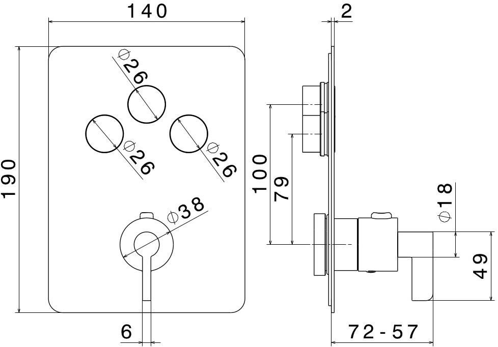 newform Смеситель для душа встраиваемый термостатический с переключателем Blink chic sun-id-1354271 - Вид №8
