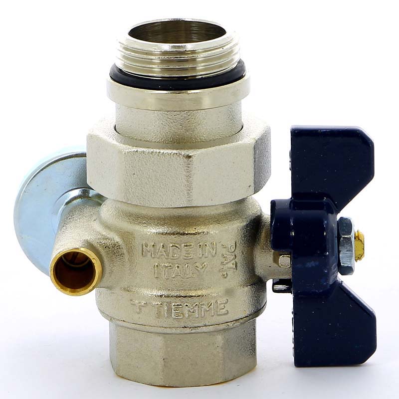 Кран шаровой НВ с разъемным соединением с термометром для коллектора TIEMME 1" бабочка синяя 2120042 - Вид №3