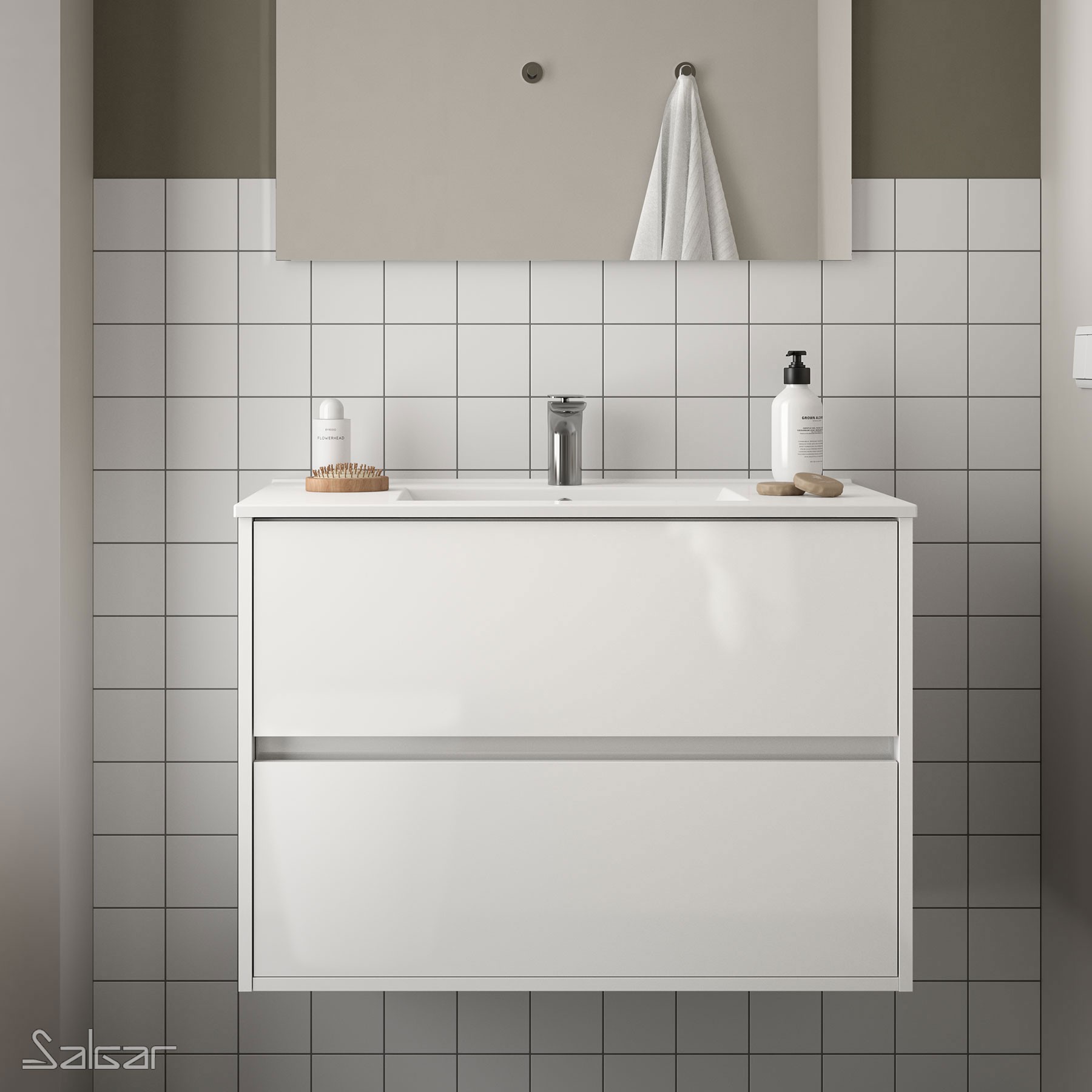 85044 SALGAR Мебель для умывальника NOJA 800 WHITE GLOSS LACQUERED + Раковина Глянцевый белый