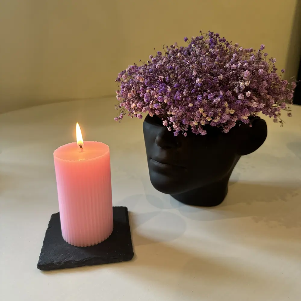 Дизайнерская свеча-столбик Ribbed розовая 10 см 89370284 Santreyd STLM-0824128 - Вид №2