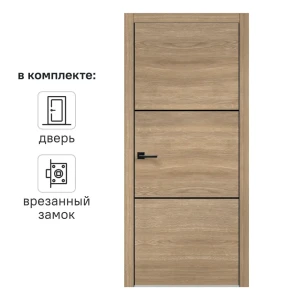 Дверь межкомнатная глухая Канзас 2 Веллдорис 70x200 см ПВХ цвет дуб европейский красный с замком 83577970 STLM-2198681
