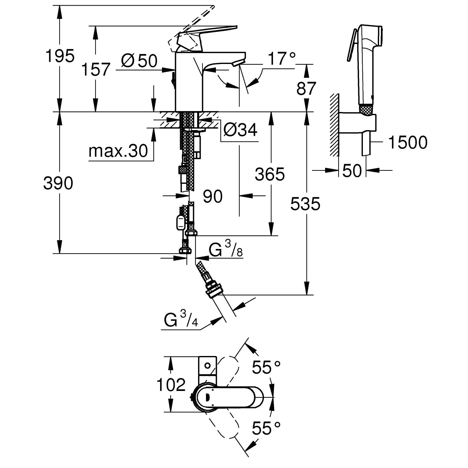 Смеситель для раковины DN 15 GROHE Eurosmart Cosmopolitan S-Size однорычажный, хром (23950000) - Вид №1