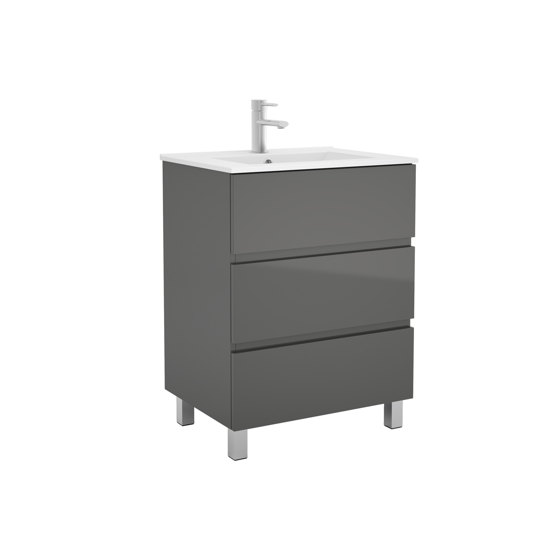 26560 SALGAR Мебель для умывальника FUSSION LINE 700 3 ящика GLOSS GREY 697 x 868 x 450 мм Глянцевый серый - Вид №1