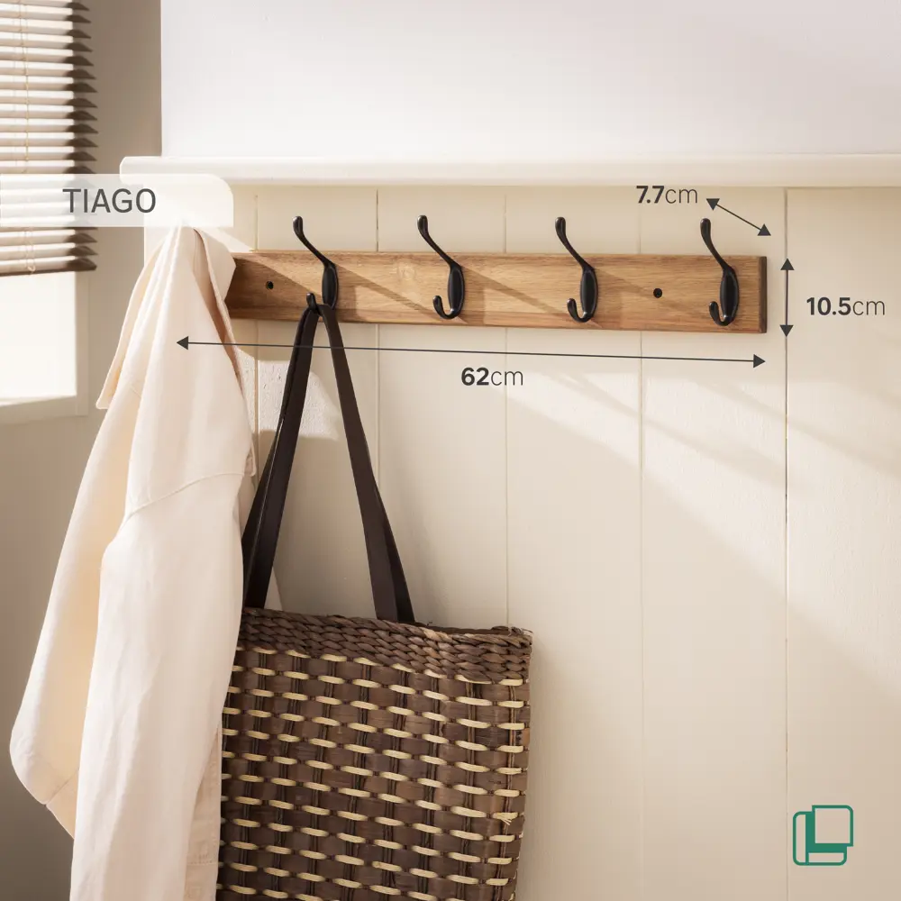 Вешалка настенная KONSENSA 5 крючков Tiago 62x9.5x7.4 см цвет черный STLM-2200557 - Вид №3