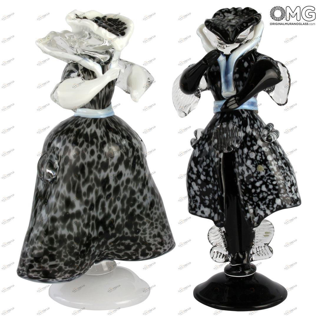 4446 ORIGINALMURANOGLASS Венецианские статуэтки в стиле Голдони - Чёрные - муранское стекло OMG 6 см 