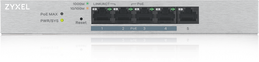 GS1200-5HPV2-EU0101F gs1200-5hp v2, 5 port gigabit poe+ webmanaged switch, 4x poe, 60 watt ZyXEL Santreyd 