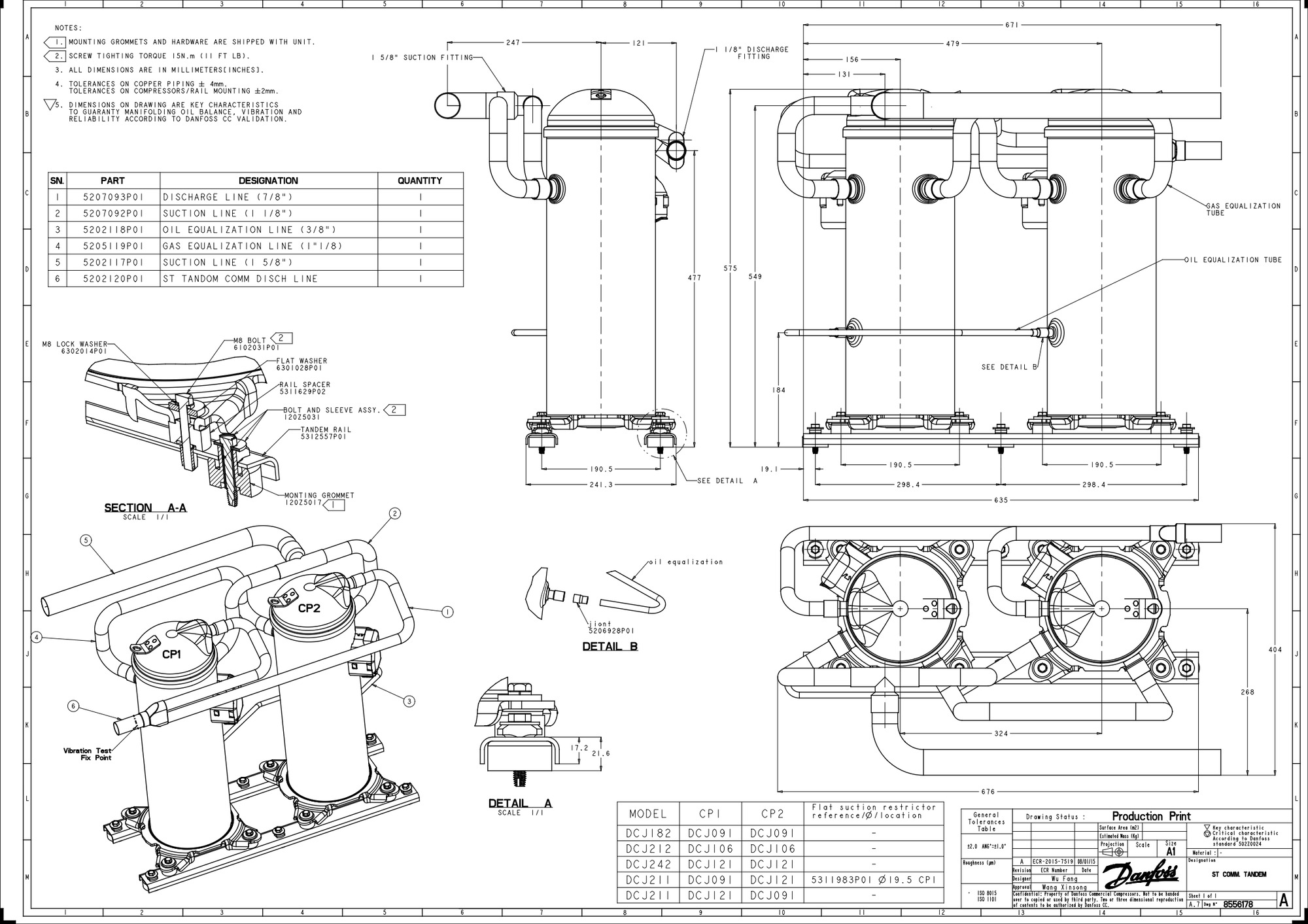 Danfoss DCJ — Герметичные спиральные компрессоры, R401A DCJ121T4LC8 Компрессор спиральный 121L5042  - Вид №12
