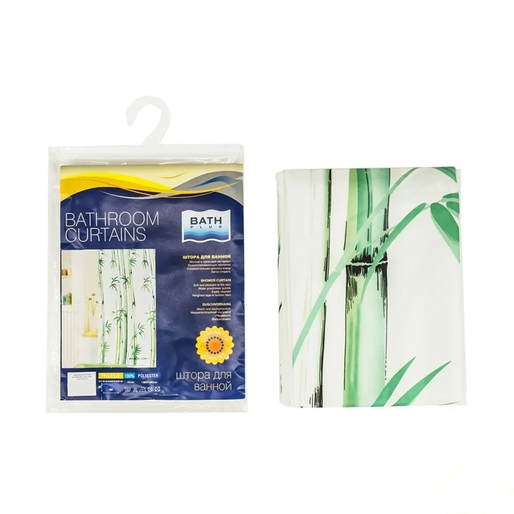 Штора для ванны Bath Plus Bamboo Leaf II, 180x180 см, полиэстер, цвет зелёный Без серии STLM-2085104
