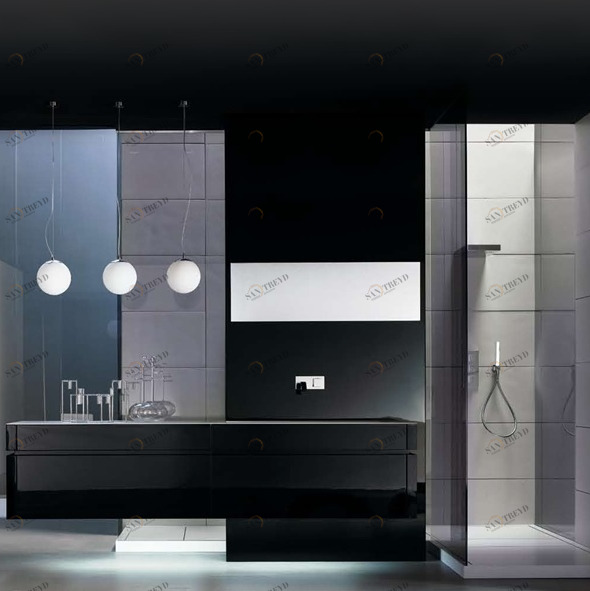 Комбинация ванной комнаты KU 57 в отделке Next 90 Corian / L68 Nero lucido MILLDUE KUBIK KUBIK57
