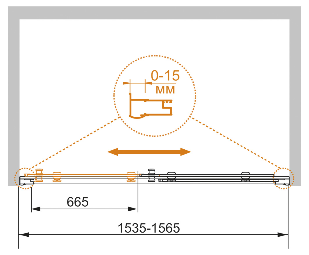 Душевая дверь в нишу CEZARES PRATICO-BF-1-155-C-Cr - Вид №7