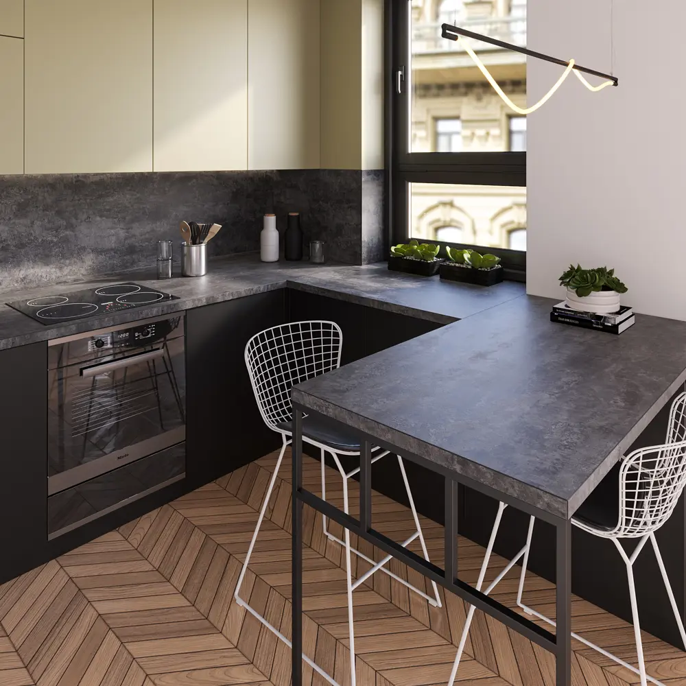 Столешница KONSENSA Бетон темный 60x240x3.8 см ДСП цвет серый ДСП Прямой угол STLM-2204371 - Вид №6