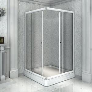 Душевой угол 90х110 (прямоугольный, правое исполнение), стеклянные шторки (прозрачные), поддон на раме-подставке с устройством слива, профиль белый