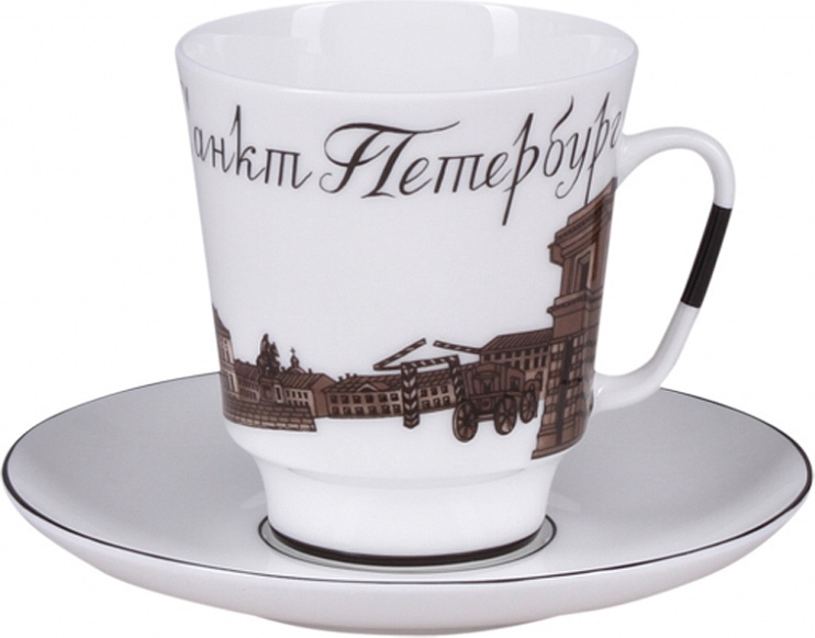 10610669 Императорский фарфоровый завод Чашка с блюдцем "До свидания Петербург 5" "Майская" Фарфор костяной 