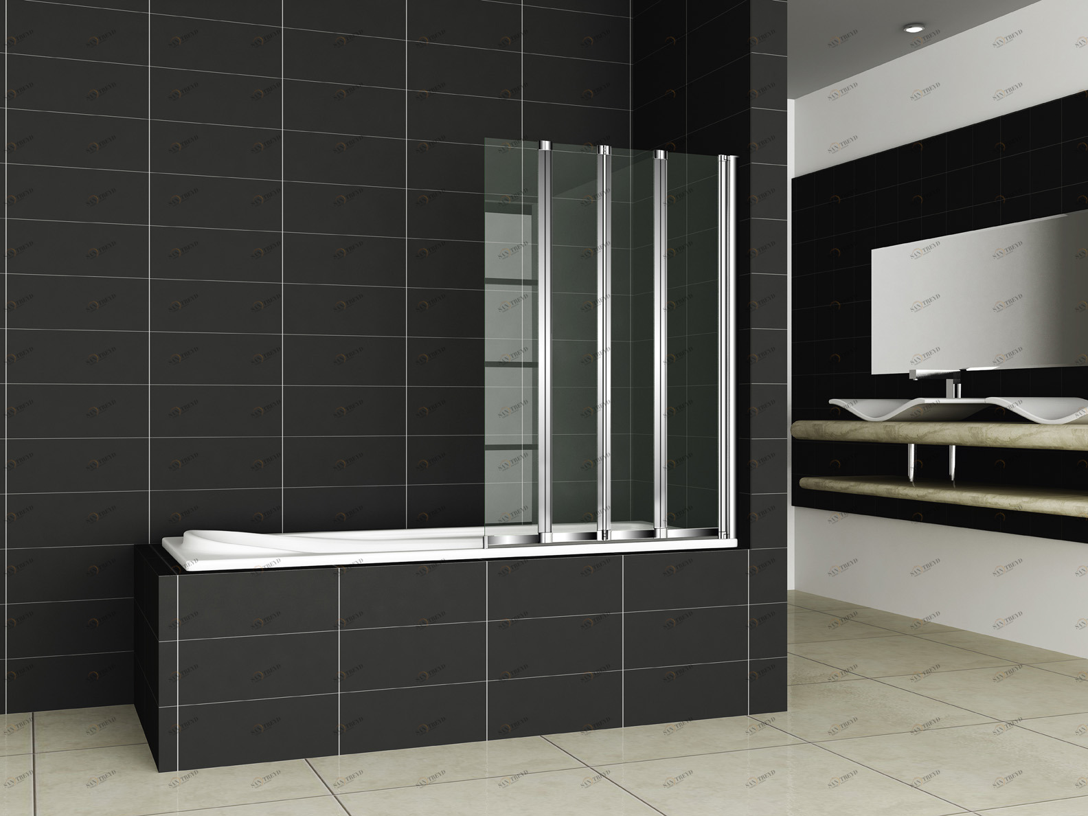 PRATICO-V-4-100/140-P-Cr-R Душевое ограждения на борт вынны Cezares Китай