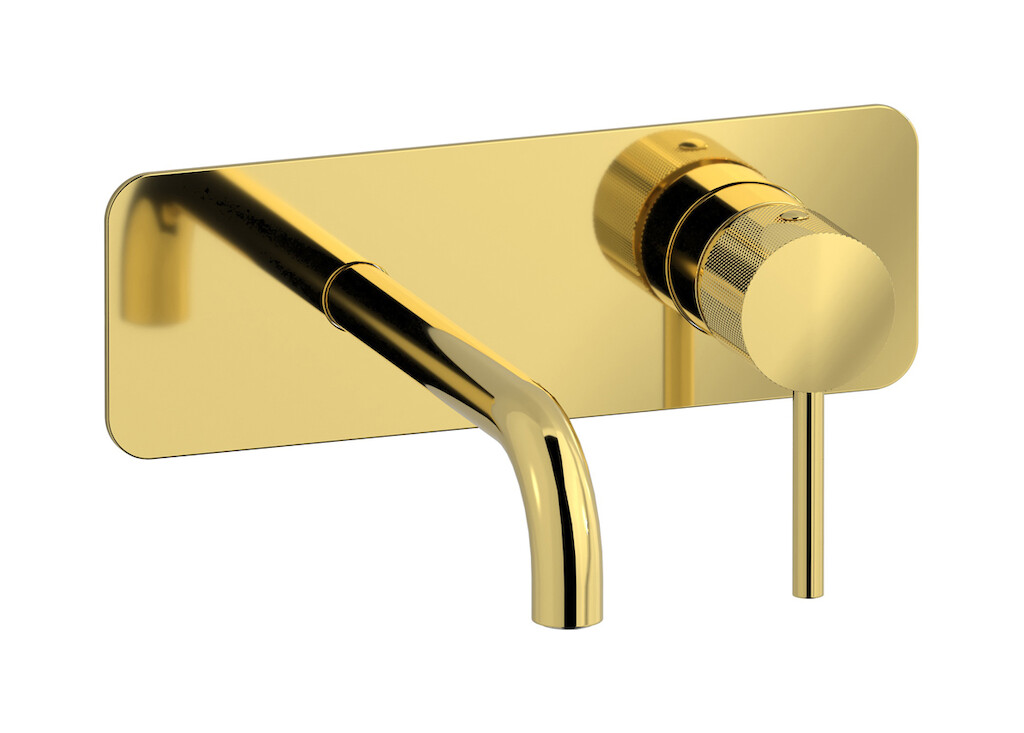 Встроенный в стену смеситель для раковины на 2 отверстия в комплекте с донным клапаном. WE ARE IB id206oo Gold Industria