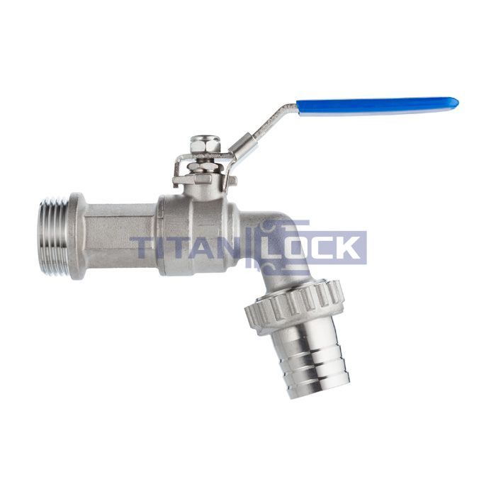 Кран шаровый водоразборный со штуцером, резьба BSP 1", нерж.сталь, TL100BCV TITAN LOCK 