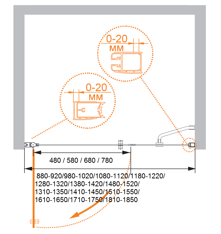Душевая дверь в нишу CEZARES ELENA-W-B-11-40+60-P-Cr-R - Вид №5