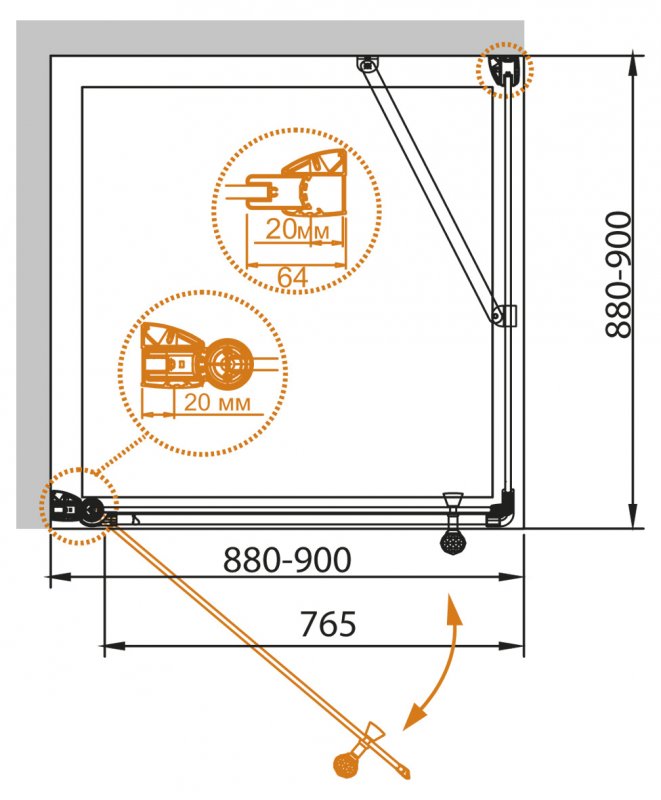 Душевой уголок CEZARES GIUBILEO-A-11-90-CP-Cr-R - Вид №1