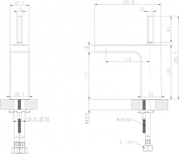 Cмеситель для ванной комнаты на раковину низкий SPRING F179113C bravat - Вид №3