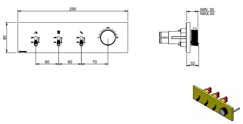 Латунный утопленный термостатический набор для душа с ручным душем Rubinetterie Treemme Watt ARCH-00141132 - Вид №1
