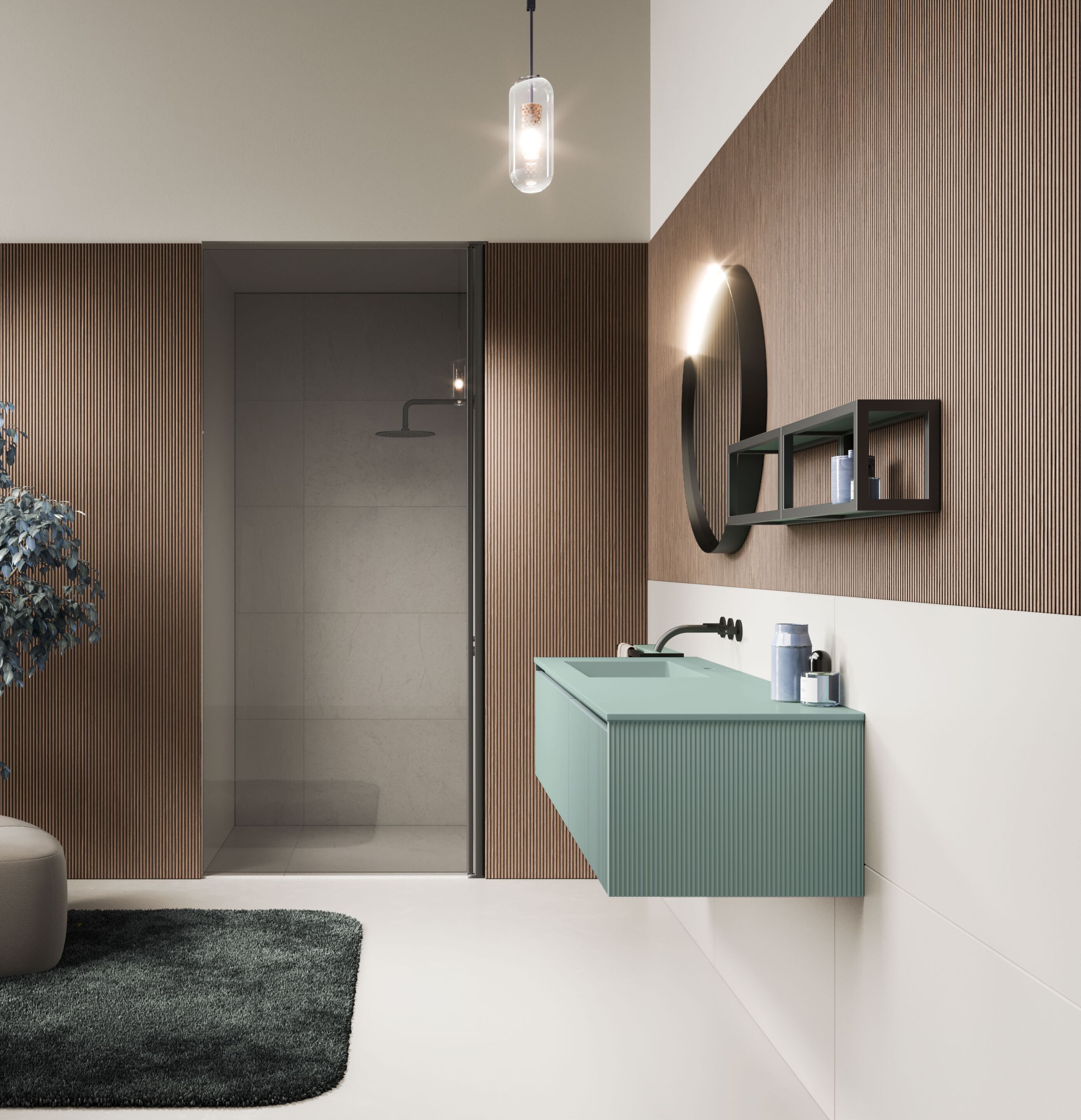 Подвесной умывальник с ящиками Mobiltesino Millerighe Color ARCH-00004495 - Вид №1