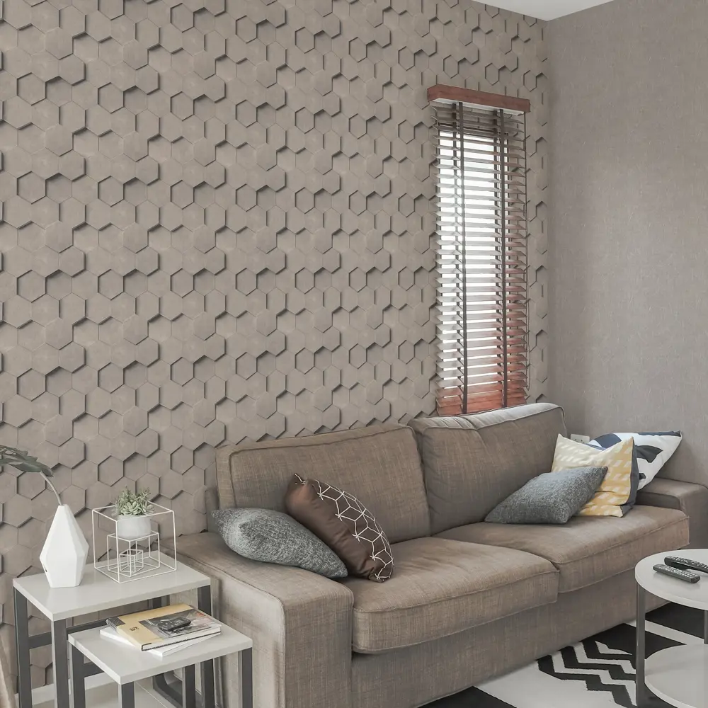 INSPIRE Art: Флизелиновые обои с геометрическим 3D-эффектом в бежевых тонах 83617759 STLM-0042865 - Вид №5