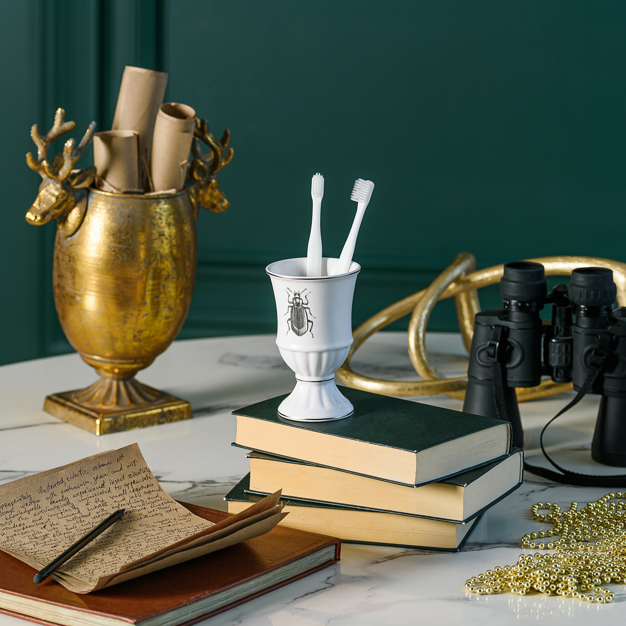 89097073 Стакан для зубных щеток керамика цвет белый Buzz Fauna Santreyd  - Вид №4