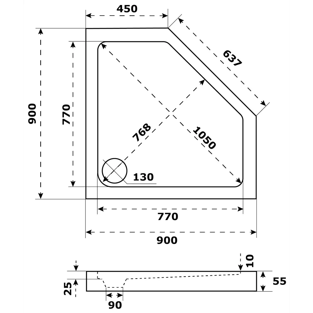 Душевой поддон пентагональный Slim акрил 90x90 см Santreyd STLM-2066277 - Вид №2
