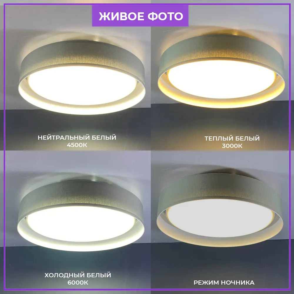 Светильник настенно-потолочный светодиодный 48203.40.72.77WT-GR с пультом управления 17 м² регулируемый цвет света цвет серый СЕМЬ ОГНЕЙ STLM-2175777 - Вид №2