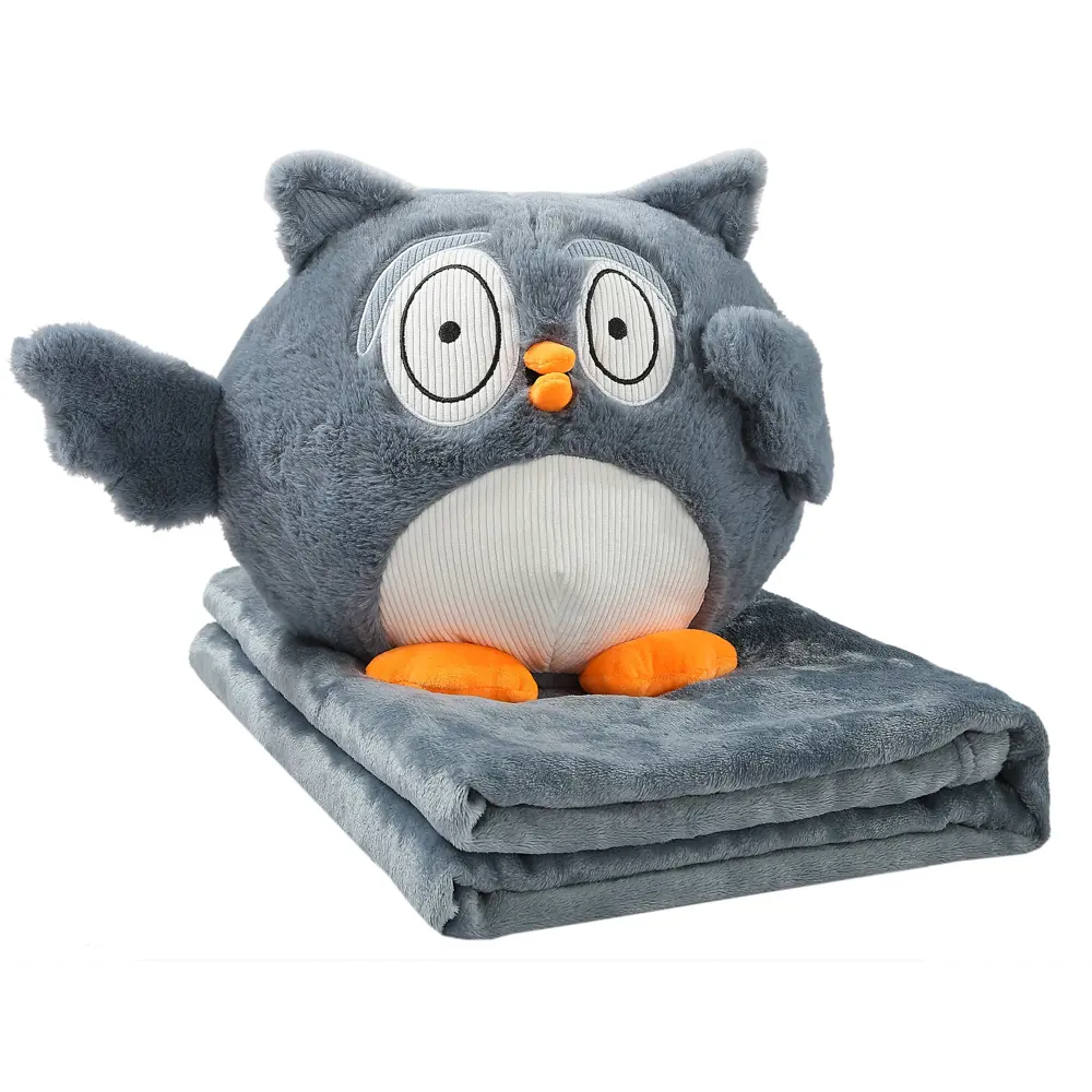 Подушка с пледом Сова 130x180 см велсофт цвет серый Santreyd STLM-2111934