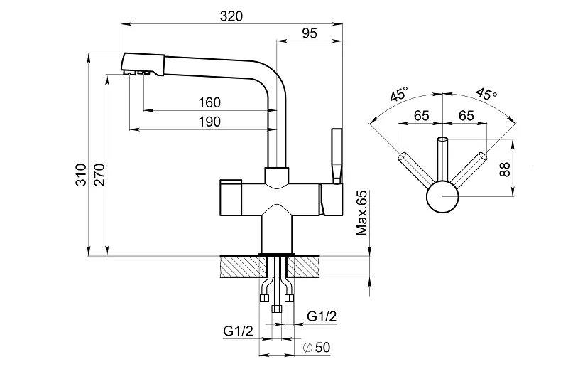 2088, ХРОМ, СМЕСИТЕЛЬ КУХОННЫЙ GRANULA 2088-ST107 - Вид №2