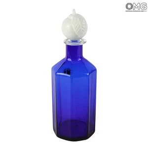 1750 ORIGINALMURANOGLASS Синий сосуд с белой пробкой-яблоком - Carlo Moretti- муранское стекло 9 см