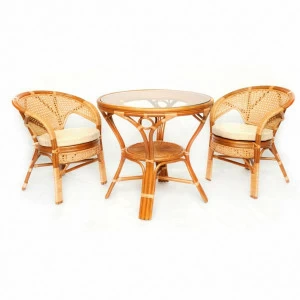 Обеденная группа бежевая, столик и кресла на 2 персоны Trio Mio ЭКО ДИЗАЙН ПЛЕТЕНАЯ 009648 Бежевый