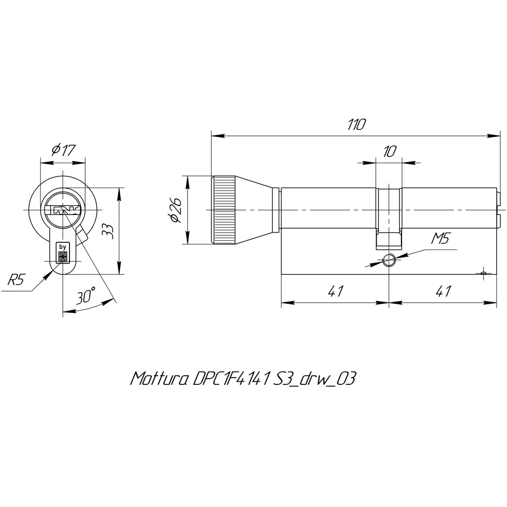 Цилиндр Mottura Project DPC1F4141 S3, 36x10x36 мм, ключ/вертушка, цвет никель STLM-2089621 - Вид №4