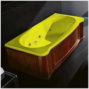 Ванна Gruppo treesse New Classic Young STD-V6747-DX-WO-ZZ жёлтая с золотой фурнитурой и гидромассажем прямоугольная правая деревянная панель орех