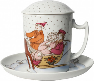 10561165 Императорский фарфоровый завод Бокал с блюдцем и крышкой "Веселая тройка" "Снежное утро" Фарфор твердый