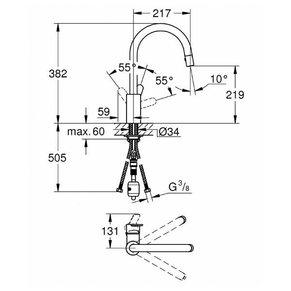 31482002 Смеситель для кухни Grohe Eurostyle Cosmopolitan хром - Вид №1