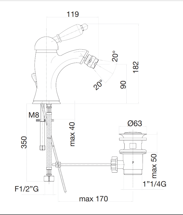 83OO5321 Смеситель для биде , золото Fiore Imperiale  - Вид №2