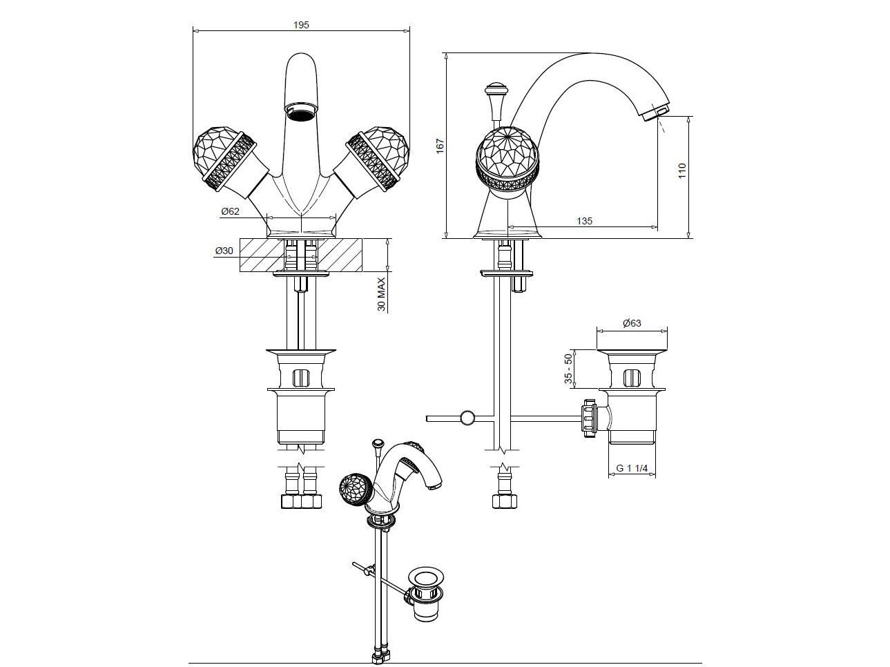 Смеситель для раковины из хромированной латуни Bugnatese Axo ARCH-00089838 - Вид №2
