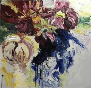 Картина на холсте 100х100 см "Клумба" EVENHOME КАРТИНЫ МАСЛОМ 130056 Бежевый;белый;синий;разноцветный