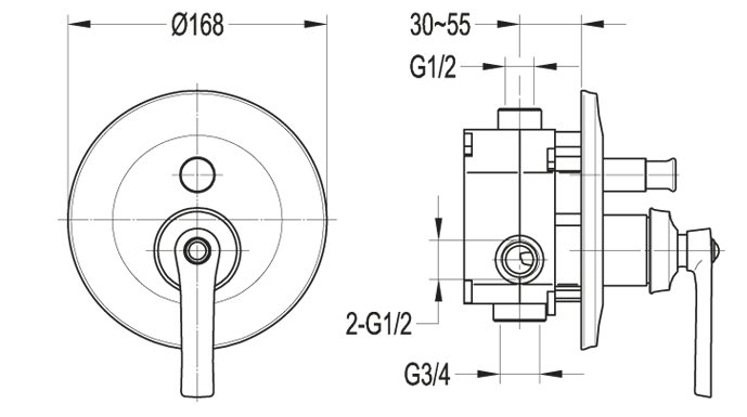 Встраиваемый однорычажный смеситель для душа с переключателем Cezares LIBERTY-F-VDIM-01 - Вид №1