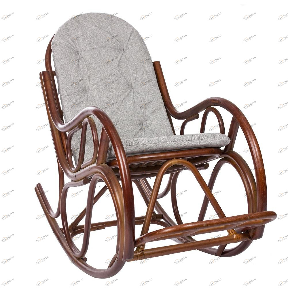 Кресло-качалка из ротанга с подушкой коньяк Classic IMPEX  00-3885597 Коричневый;серый 