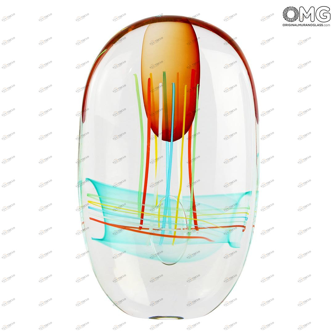 4515 ORIGINALMURANOGLASS Скульптура Мыльный пузырь - красно-зелёная - соммерсо - муранское стекло OMG 8 см 