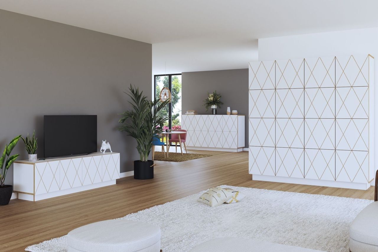 Низкий березовый ТВ-шкаф с распашными дверцами Radis Romb ARCH-00136538 - Вид №4