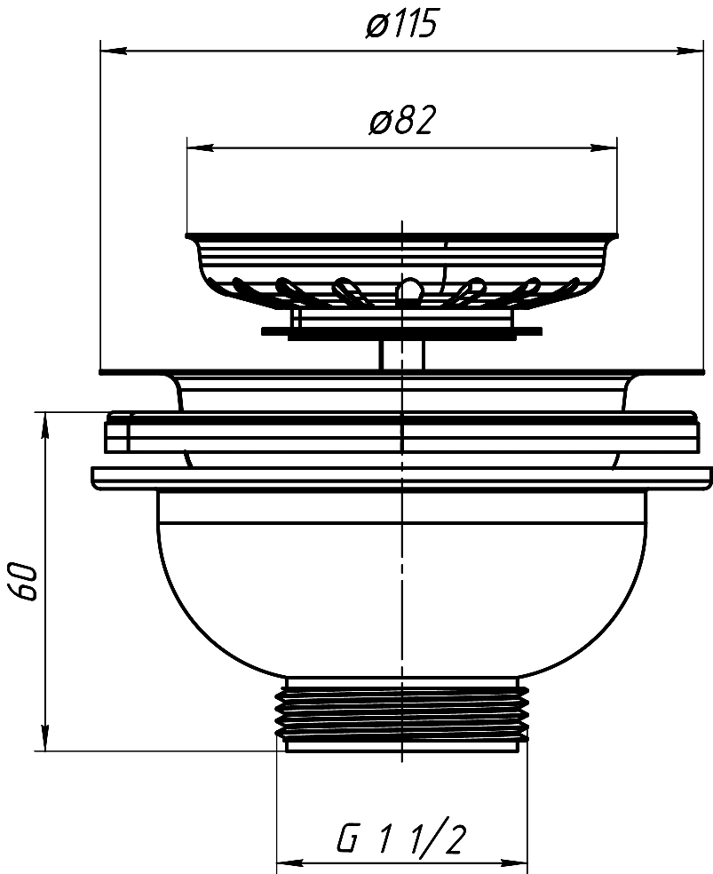Выпуск для кухонной мойки АНИ из нержавеющей решеткой 3 1/2" M250 АНИ пласт 7243 - Вид №1