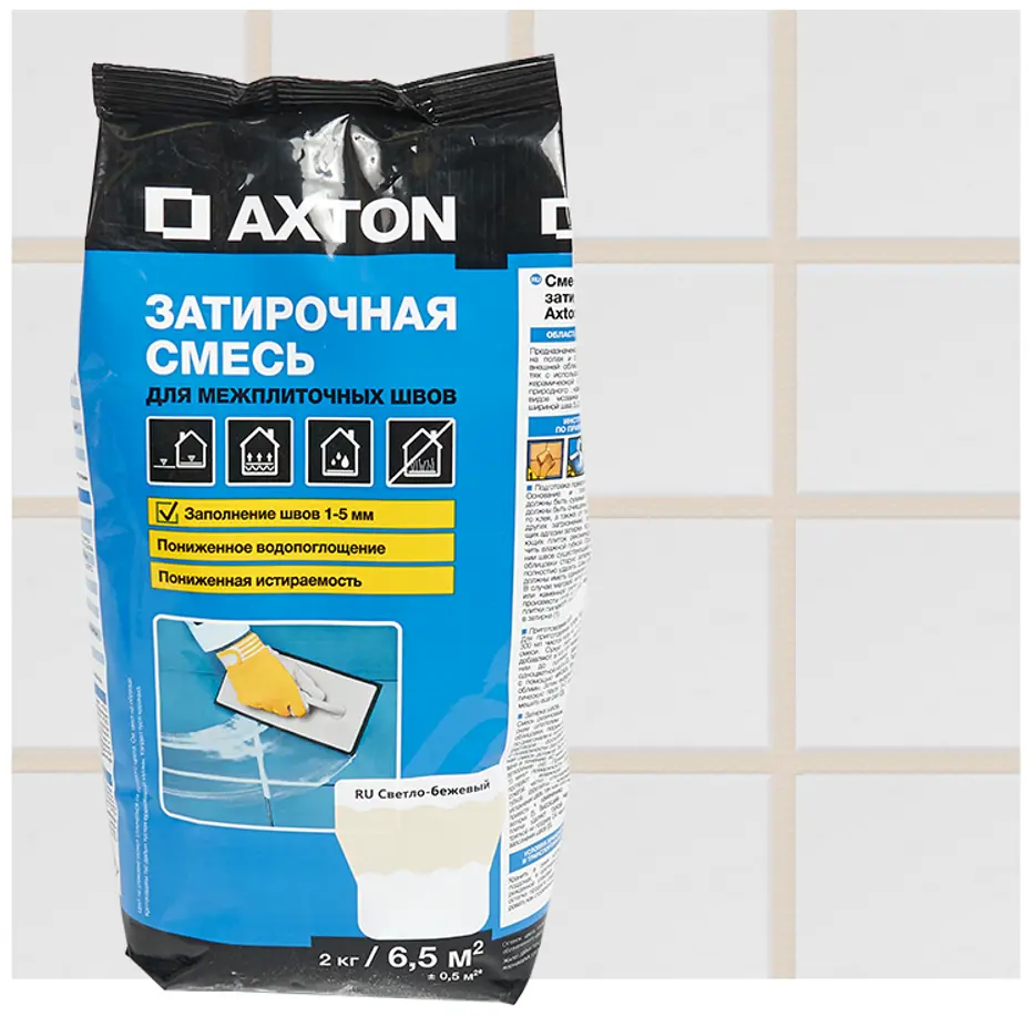 Цементная затирка Axton для плитки и камня, светло-бежевая 2 кг 82403008